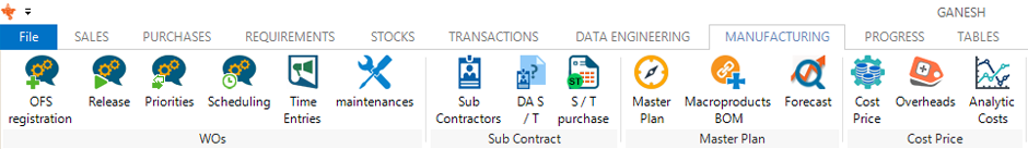 Ganesh ERP Manufacturing Tab presentation